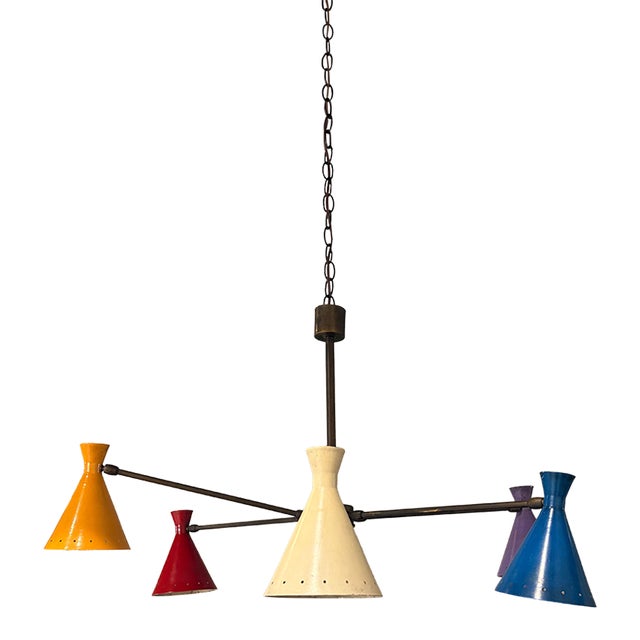 1950s Mid Century Modern Multi Colored Chandelier Italy 37” For Sale