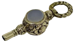 19th Century Brass and Gold Watch-Key with 2 Different Color Agate Stones