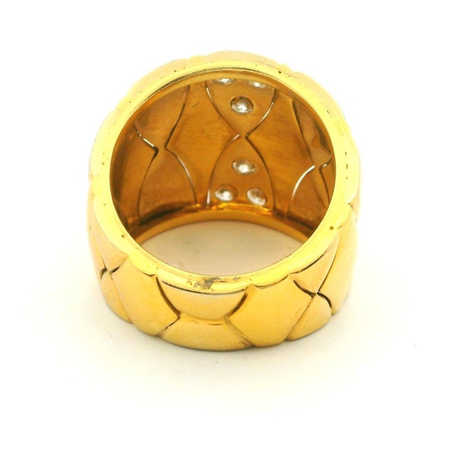 Gold 1980s Italian 18k Gold and Diamond Wide Band Ring, Size 6 For Sale - Image 8 of 12