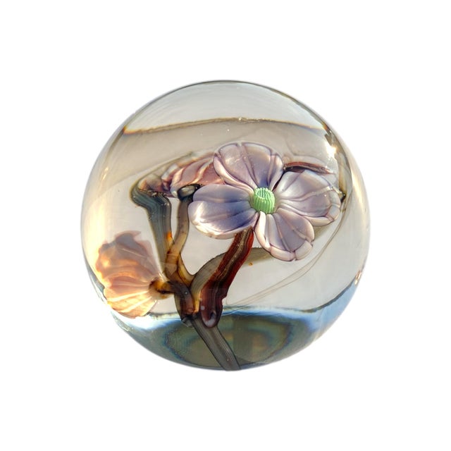 Orient & Flume Dogwood Blossom Flower California Art Glass Paperweight For Sale - Image 14 of 15