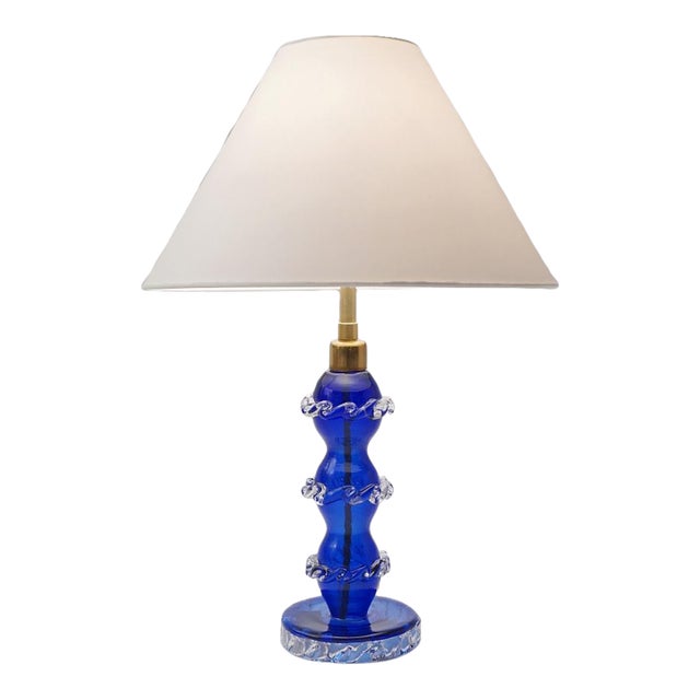 1920`s Italian Antique Murano Glass Table Lamp, Handblown Cobalt Blue Crystal, Barovier & Toso Style - Rewired For Sale