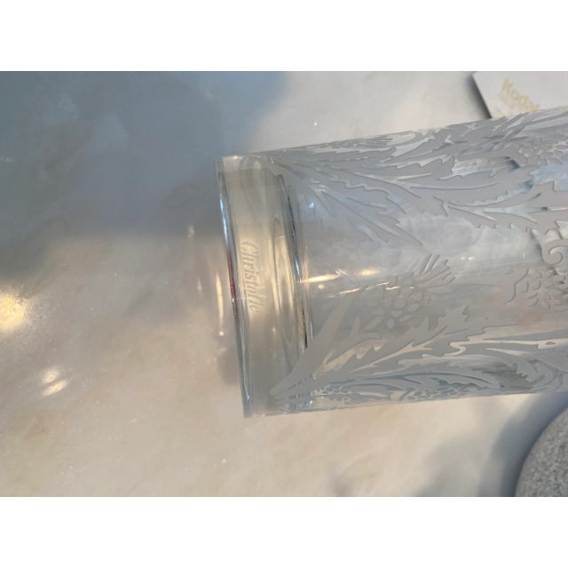 Stunning deeply hand-etched pattern vase with flowers, vines, and berries. Difficult to capture the beauty of this vase...