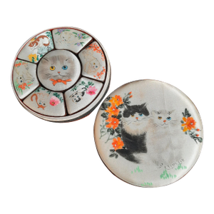 Vintage Silk Cat Kitty Japanese Trinket Box