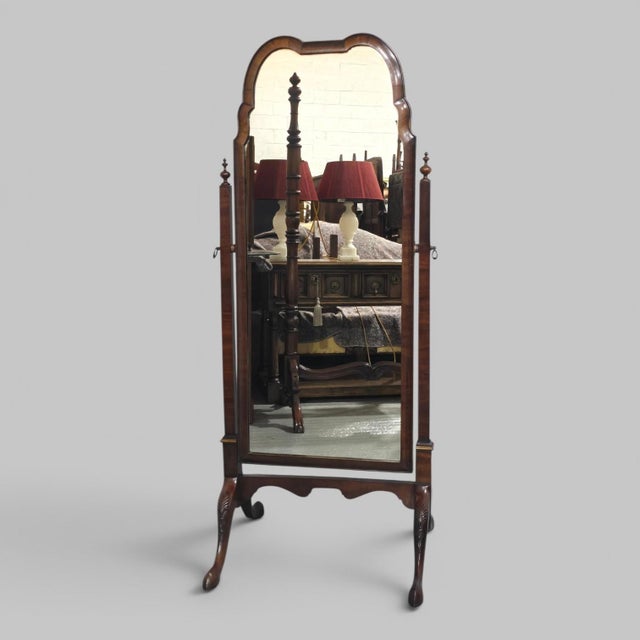 Queen Anne Walnut Cheval Mirror, 1920 For Sale - Image 12 of 12