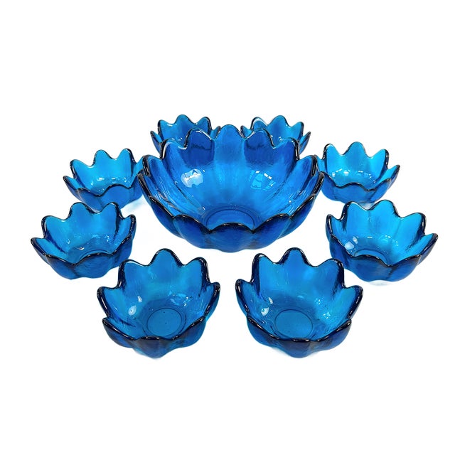 1960s Mid-Century Modern Blenko Luminous Blue Studio Art Glass Bowls - Set of Nine For Sale In Houston - Image 6 of 8