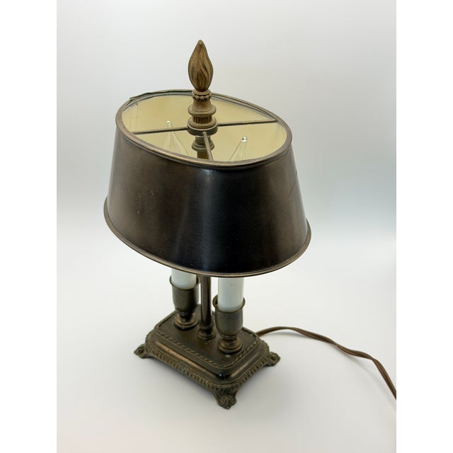 Metal Vintage French Bouillotte Style Two-Light Desk Lamp With Black Tole Shade For Sale - Image 7 of 7