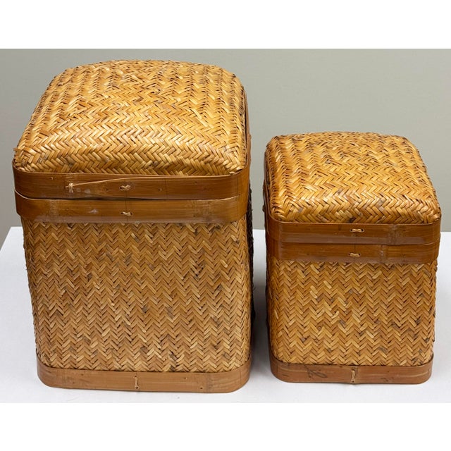 Late 20th Century Vintage Woven Wicker Nesting Baskets, a Pair For Sale - Image 5 of 6