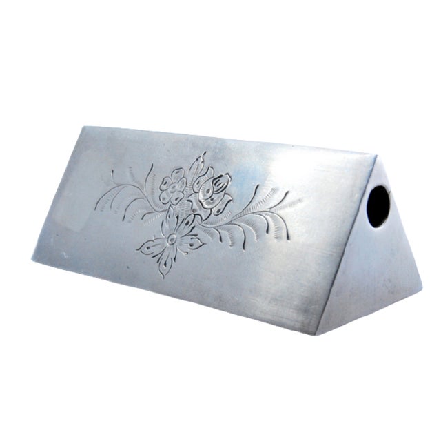 Triangular Silver Toothpick Holder with Engraved Floral Motifs For Sale - Image 10 of 10
