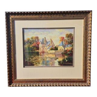 1990s Ethan Allen Custom Distressed Framed Art Suite Series D Estate on the Water For Sale