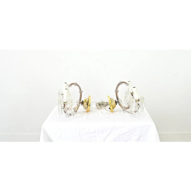 French Vintage Brass and Crystal Wall Sconces - A Pair For Sale - Image 4 of 12