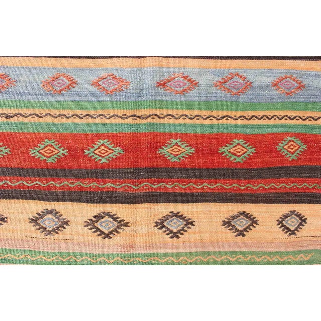 Mid 20th Century Vintage Turkish Kilim Carpet With Colorful Geometric Stripe Design For Sale - Image 9 of 13
