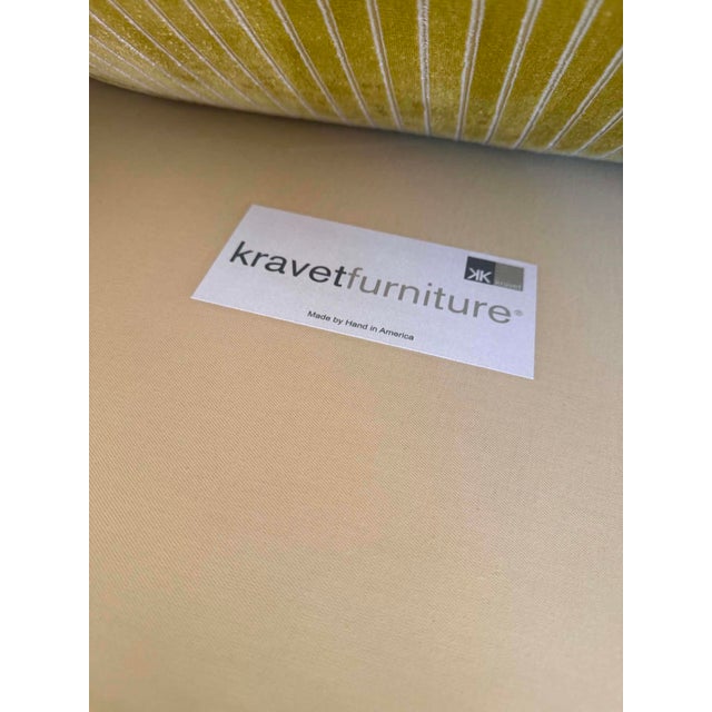 Textile Kravet Upholstered Swivel Lounge Chair – Mustard Stripe Designer Fabric – Classic Box‑Arm Silhouette For Sale - Image 7 of 7