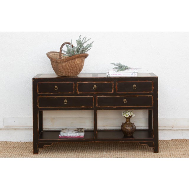 Chinese 20th Century Black Lacquer Stone Top Console For Sale - Image 3 of 13