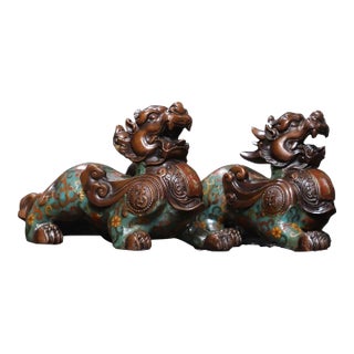 Pair of Chinese Cloisonné Enamel Pixiu Statues For Sale