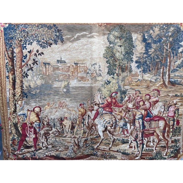 Tan 1940s Medieval Style Tapestry After the Louvre Les Chasses De Maximilien For Sale - Image 8 of 12