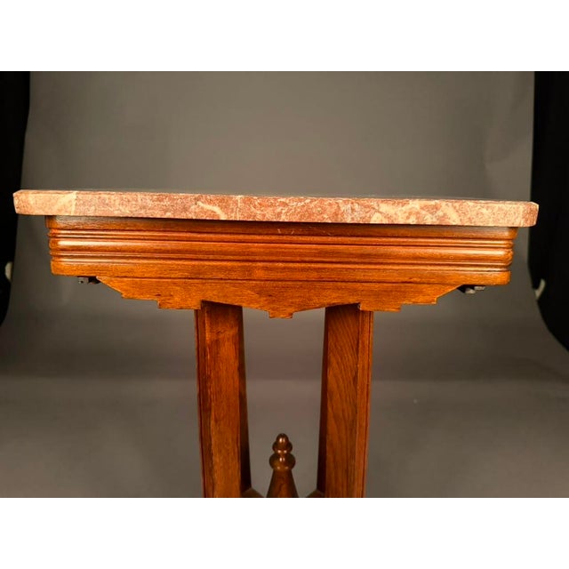 American Eastlake Victorian Walnut Marble Top Tea Table With Original Finish, Circa 1880 For Sale - Image 14 of 17
