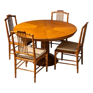 French Faux Bamboo Dining Table with Chairs, 1960s, Set of 5 For Sale