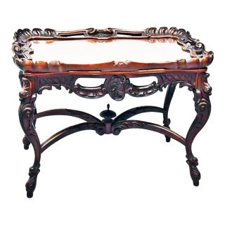 1930s Carved Mahogany Inlaid Coffee Table With Tray For Sale