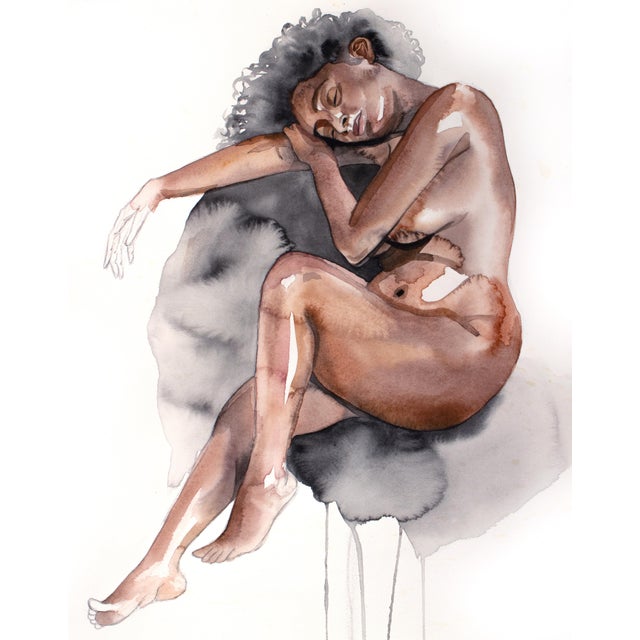 "Mend No. 20" Contemporary Original Nude Figure Watercolor Painting of Black Woman by Elizabeth Becker For Sale