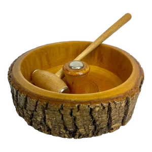 1970s Adirondack Arts & Crafts Rustic Live Edge Nut Bowl With Hammer - Set of 2