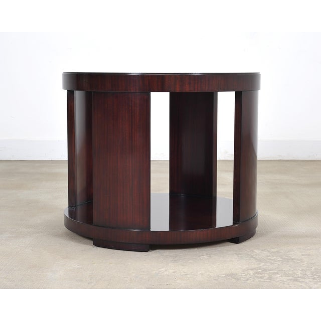 Art Deco Ralph Lauren Italian Mahogany Round Modern Drum Drink Table For Sale - Image 3 of 18
