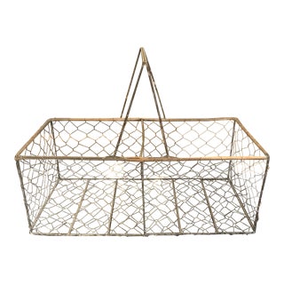 1970s French Wire Basket with Metal Handle For Sale