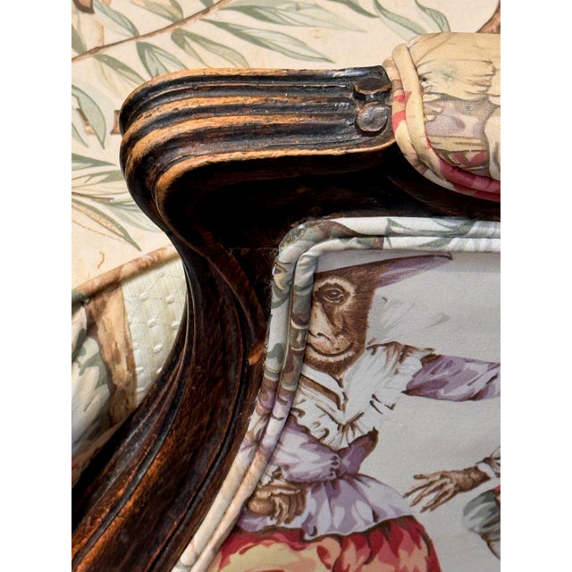 Vintage French Bergère With Carved Floral Crest For Sale - Image 10 of 12