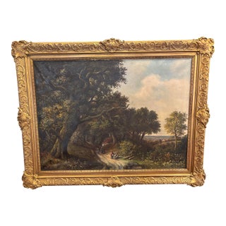 Antique Signed Herman S. Williams Oil Landscape Painting – Ornate Gilt Frame Ks For Sale