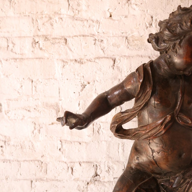 17th Century Italian Baroque Carved Walnut Cherub Statue For Sale - Image 4 of 5