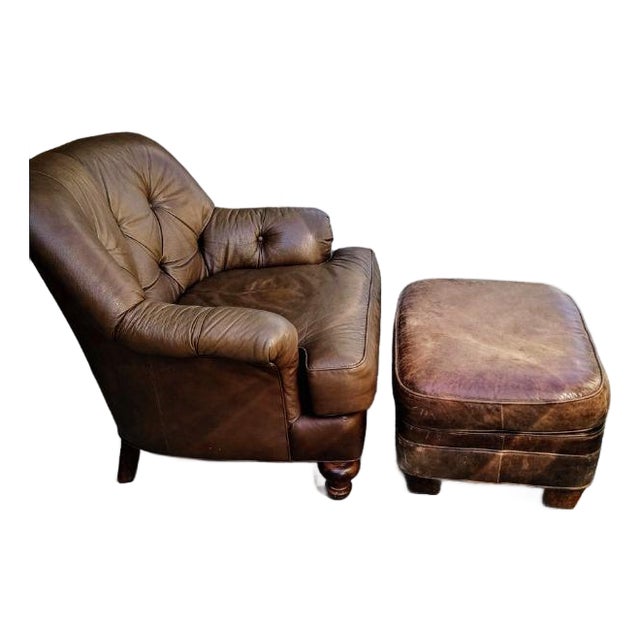 Some Chairs Fill a Space. A Vintage Classic Leather Chair & Ottoman Command It. For Sale