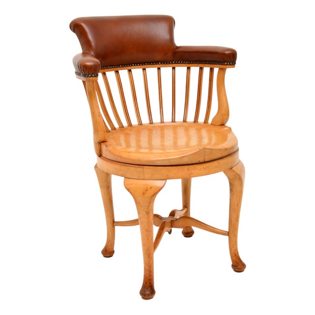 Victorian Swivel Desk Chair in Leather, 1880s For Sale