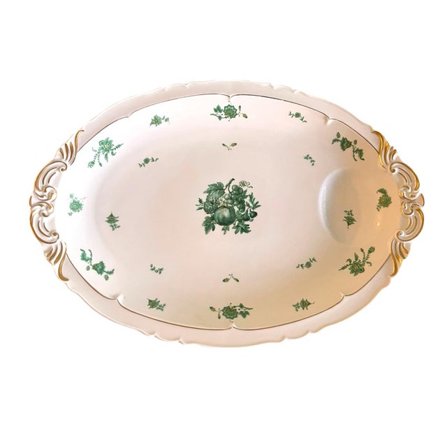 French Country 14 X 9 Vintage Set of 2 Haviland Serving Platters Limoges Chevalier Traditional Green France Floral Farmhouse French Country English Cottage For Sale - Image 3 of 9