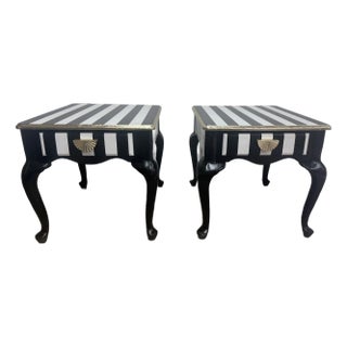 1960s Hand-Painted Striped Side Tables With Gold Leaf Detail — Set of 2 For Sale