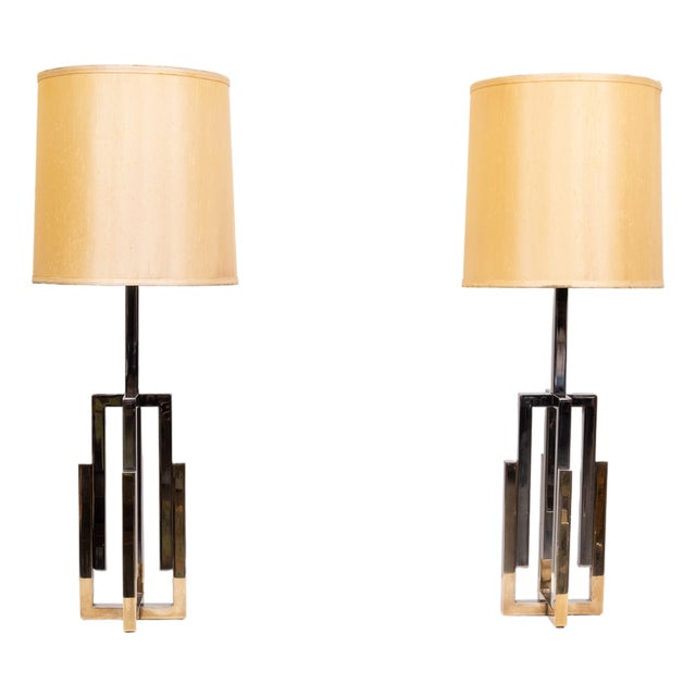 Hollywood Regency Table Lamps in Brass and Chrome, 1970s, Set of 2 For Sale