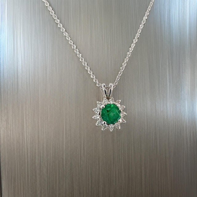 Natural Emerald Diamond Pendant With Chain 17.5" 14k WG 1.35 TCW Certified For Sale - Image 11 of 14