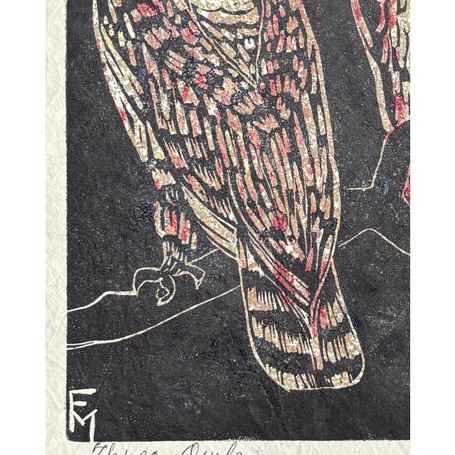 1960s Vintage MCM Woodcut/Engraving Titled ‘Three Owls’ Signed by Fannie Mennen (1903-1995) For Sale - Image 5 of 9