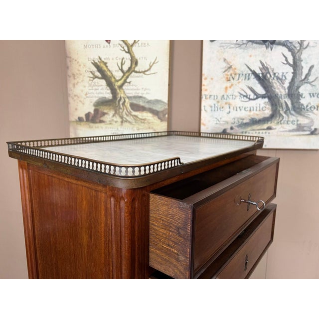 Antique French Chest of Drawers Semainier Louis XVI White Marble Mahogany C1900 For Sale - Image 11 of 18