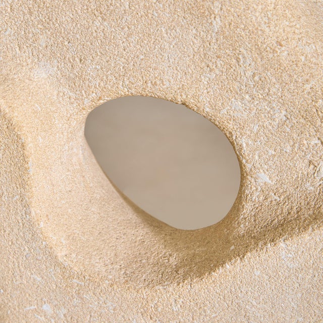 Textile French Abstract Limestone Table Lamp with Yellow Shade by Albert Tormus, 1960s For Sale - Image 7 of 12