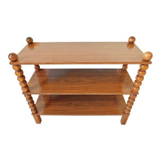 Vintage 35" Solid Oak Turned Wood 3 Shelf Etagere Bookcase Bookshelf For Sale