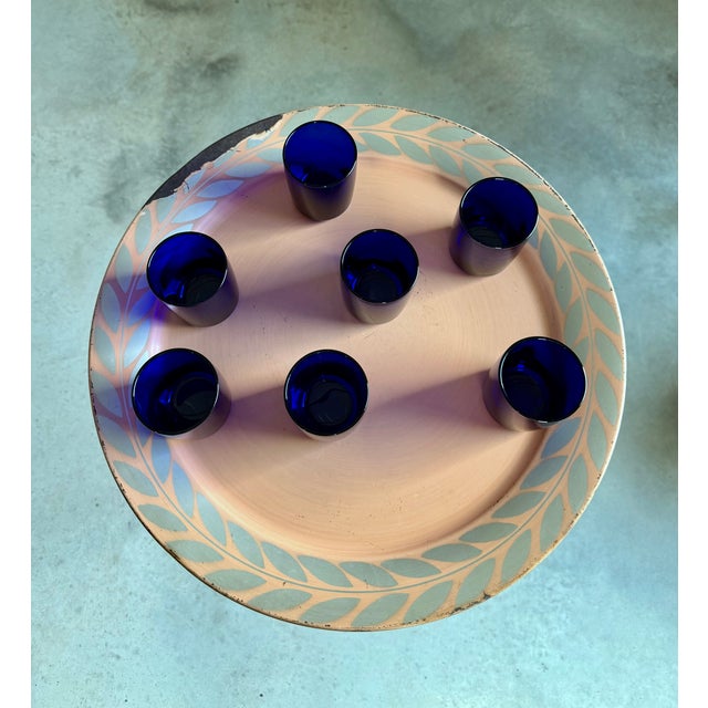 Blue Art Deco Style Cobalt Blue Glasses, Set of 7 Hand Blown Lowball Glassware Set For Sale - Image 8 of 16