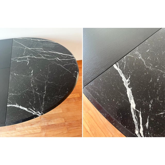 Black 1980s Stunning Postmodern Italian Black Marble Dining Table W/ Extendable Leaf Pedestal Base For Sale - Image 8 of 17