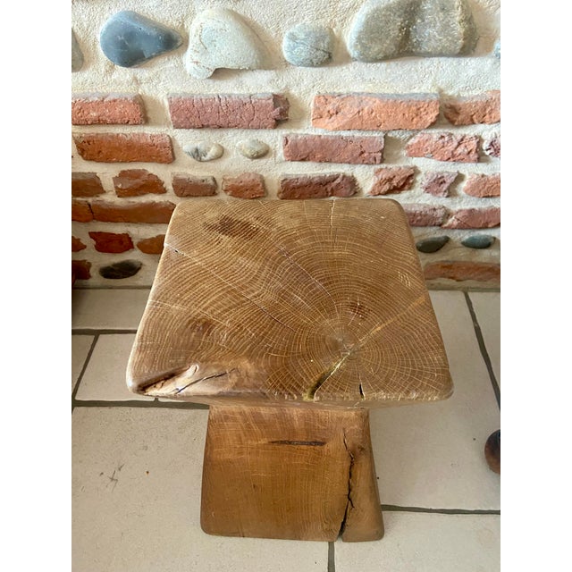1980s Brutalist Wabi-Sabi Sculptural Hand-Carved Oak Tree Trunk Stools or Side Tables, 1980s, Set of 2 For Sale - Image 5 of 6