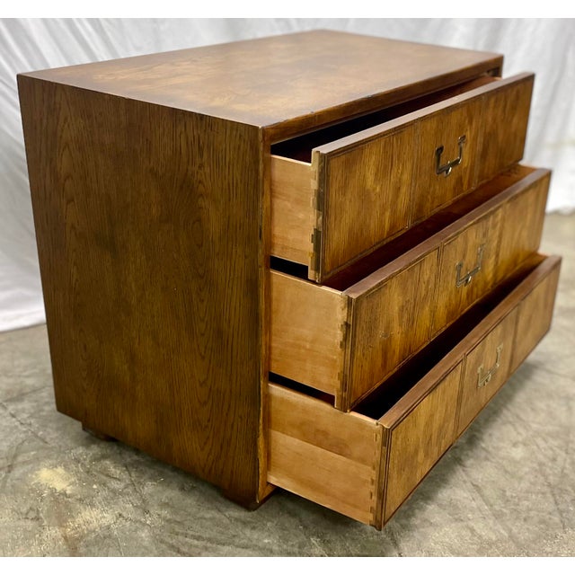 Vintage Henredon Artefacts Campaign Style Aged Oak Bachelor’s Chest of