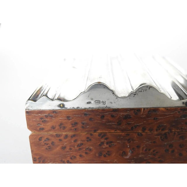 Art Deco Antique Art Deco Italian 800 Silver & Burl Wood Cigarette Box With Wavy Lid For Sale - Image 3 of 9