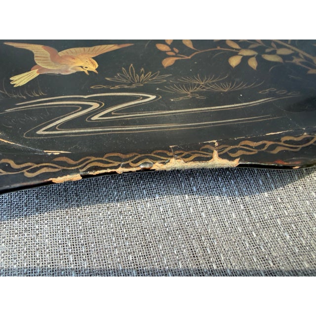Vintage Black Lacquer Chinoiserie Bird Tray For Sale - Image 14 of 15