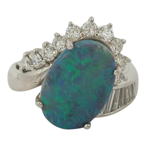 Opal and White Diamond Cocktail Ring in Platinum, size 6