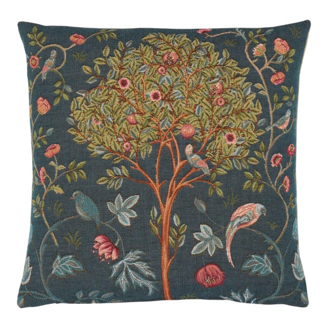 Cotswold Tree Blue Tapestry Cushion With Feather Filler - 46 X 46cm For Sale