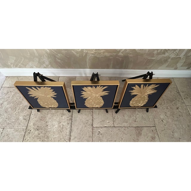 Southern Hospitality Collection - Designed by Cheryl P. Kohloff 12" x 12" Pineapple Canvas Art Trio 3-D Sculpted Plaster...