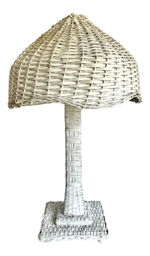 Vintage Woven Wicker Rattan Table Lamp
