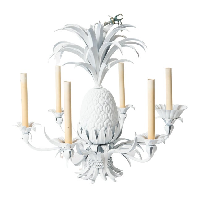 1960s White Painted Metal Pineapple Chandelier For Sale